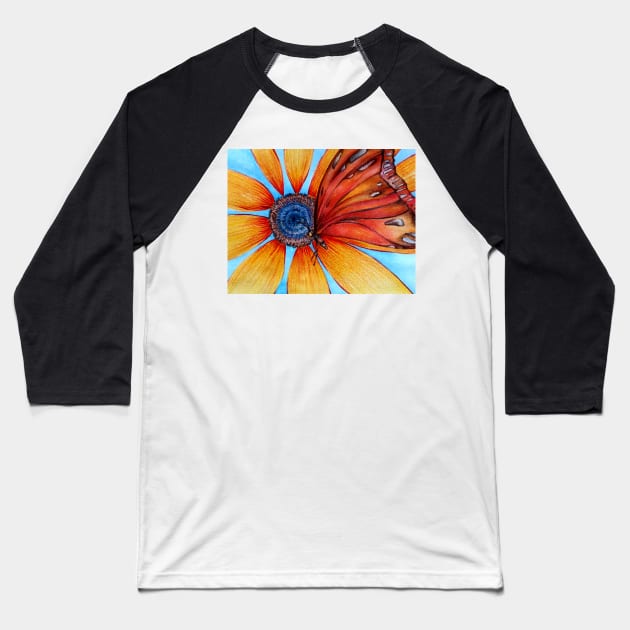 Butterfly with Flower Baseball T-Shirt by caroberte